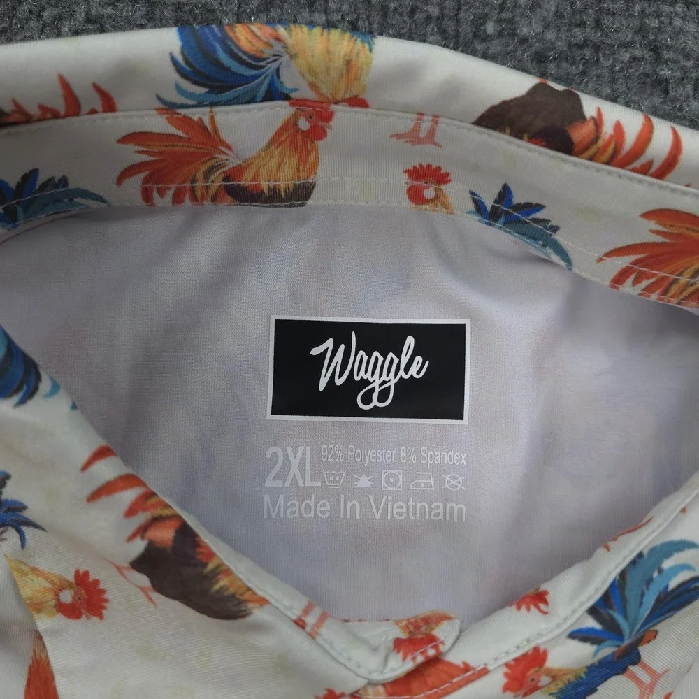 Waggle Golf Polo Shirt Mens 2XL White Cocky Rooster Stretch Performance Golf - Picture 4 of 8